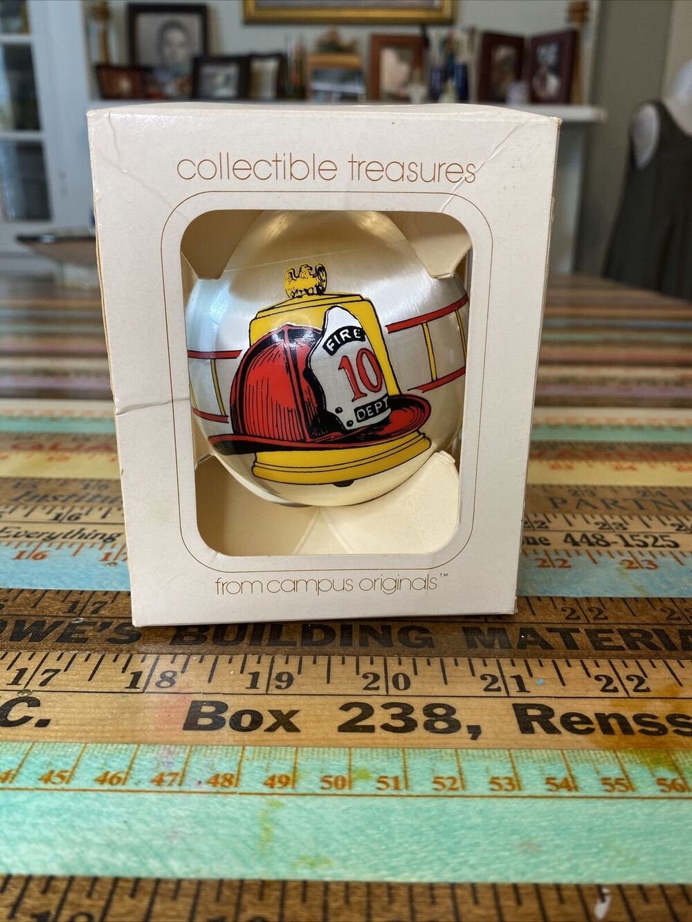 VINTAGE Satin Ball Firefighter Fire Dept 10 Christmas Ornament Fire Engine 80s